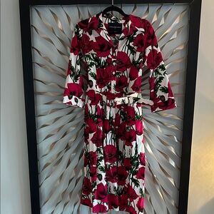 Samantha Sung Poppy Stretch cotton shirtdress white pink 10